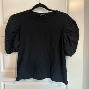 Zara Black Short Sleeve Puff Top